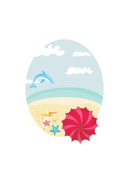 Пляжный Летний Фон Симпатичная Иллюстрация Мультфильму — стоковый вектор