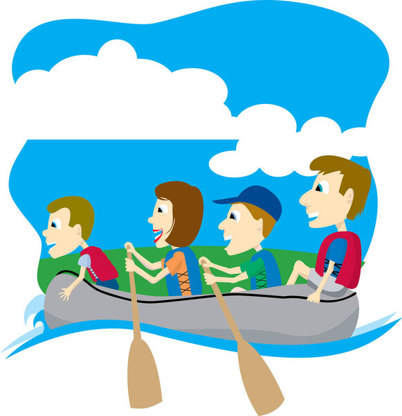 people in the boat, cute cartoon illustration