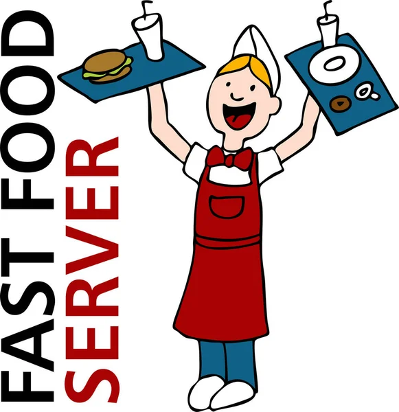 Koch Mit Essen Wort Fast Food Server Vektor — Stockvektor