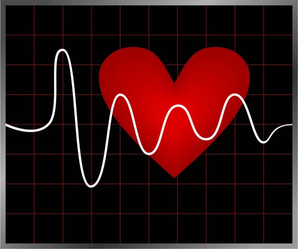 Siyah Arkaplanda Kardiyogramı Olan Kalp — Stok Vektör