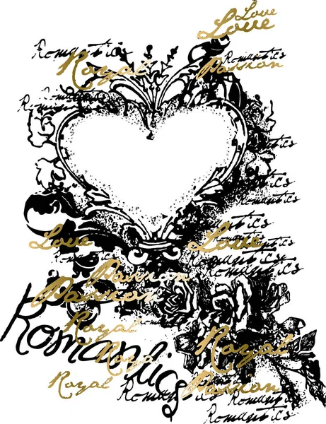 Гранж Иллюстрация Сердца Дизайна Татуировки — стоковый вектор