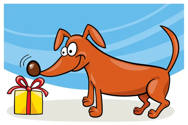 Ілюстрація Милого Мультяшного Собаки Подарунком — стоковий вектор