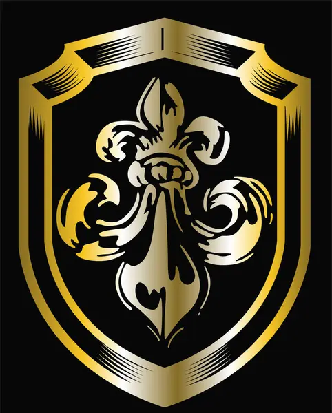 Goldenes Wappenschild Mit Wappen Auf Dunklem Hintergrund — Stockvektor