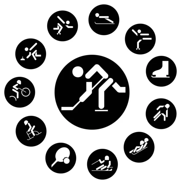 Icônes Noires Vectorielles Ensemble Icônes Sportives — Image vectorielle