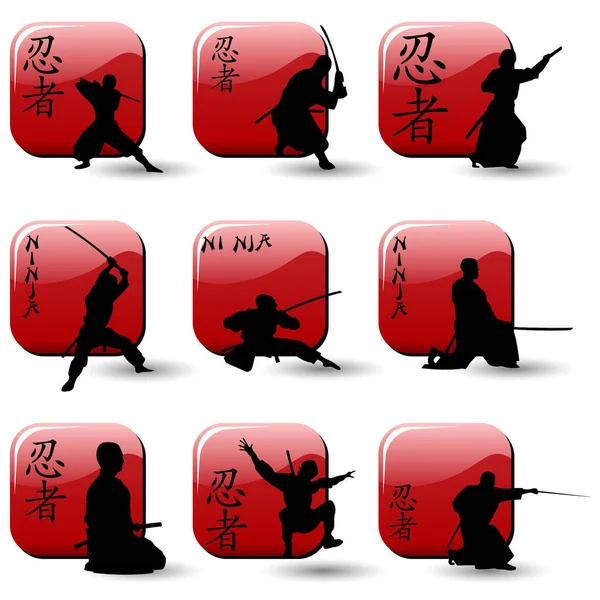 Набор Японских Самураев — стоковый вектор