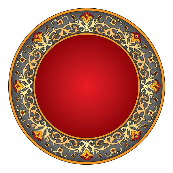 Rood Rond Frame Met Gouden Ornament Geïsoleerd Wit Vectorillustratie — Stockvector