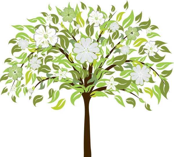 Arbre Avec Des Fleurs Illustration Vectorielle — Image vectorielle