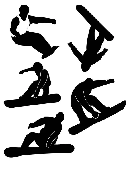 Conjunto Siluetas Atletas Snowboard — Archivo Imágenes Vectoriales