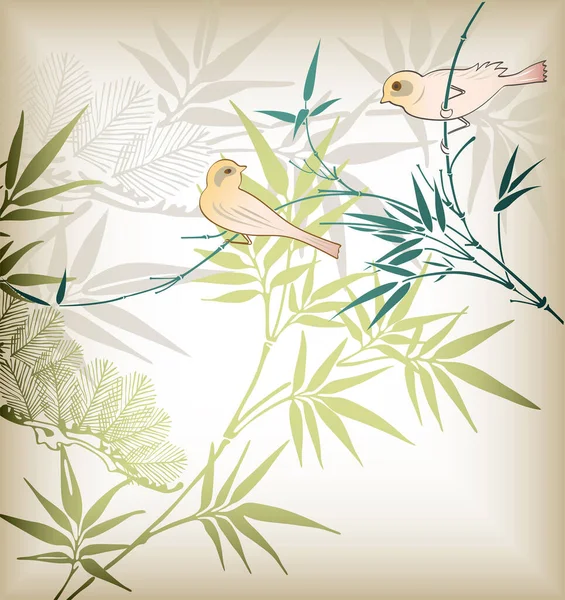 Niedliche Vögel Auf Blättern — Stockvektor