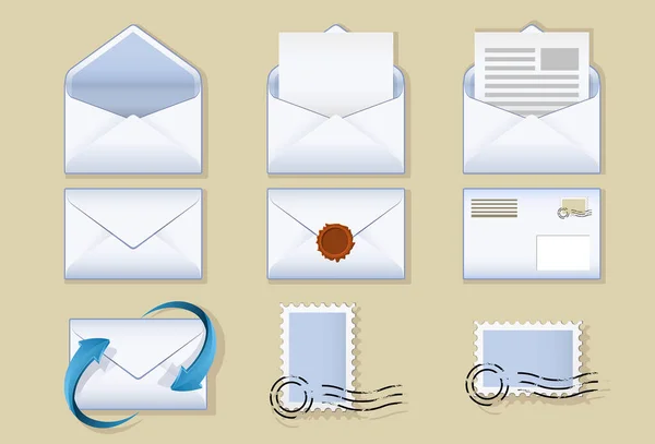 Jeu Enveloppes Avec Lettres Courrier — Image vectorielle