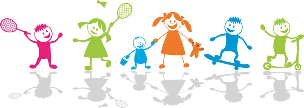Tenis Oynayan Çocuklar Vektör Illüstrasyonu — Stok Vektör