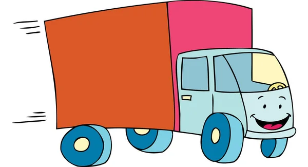 Cartone Animato Camion Divertente Con Segno Ondulante — Vettoriale Stock