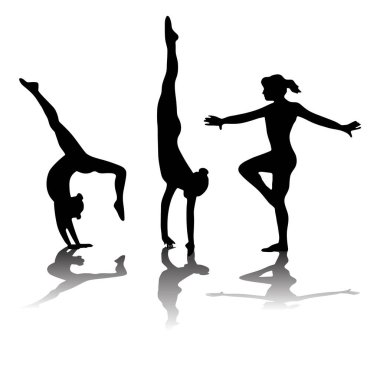 Yoga yapan bir çiftin vektör silueti..