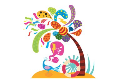 Renkli elementlerle dolu yaz plajı arka planı