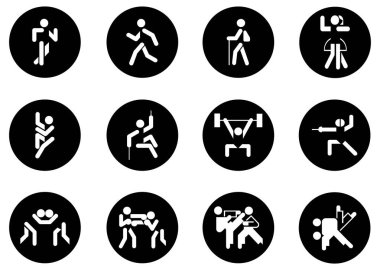 Farklı spor türlerine sahip siyah beyaz simgeler