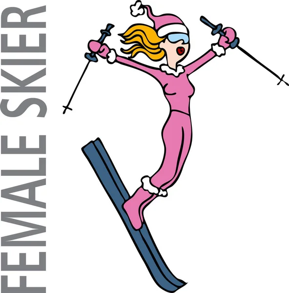 Gadis Musim Dingin Ski Ilustrasi Vektor - Stok Vektor