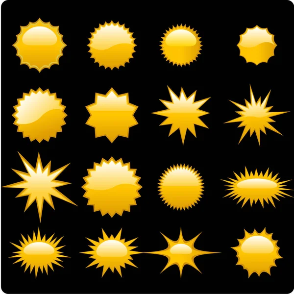 Χρυσοί Ήλιοι Μαύρο Φόντο — Διανυσματικό Αρχείο