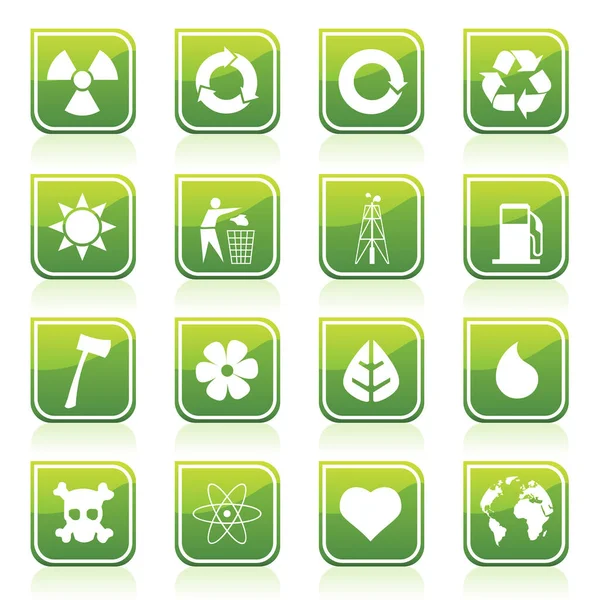 Icone Ambientali Verde — Vettoriale Stock