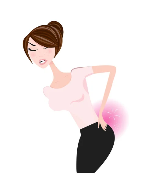 Frau Rosa Mit Rückenschmerzen — Stockvektor