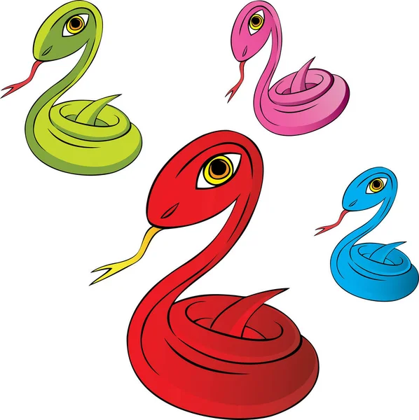 Vector Set Van Heldere Kleurrijke Cartoon Slangen Slang — Stockvector