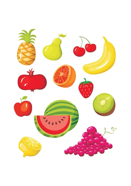 Conjunto Frutas Bagas Ilustração Vetorial — Vetor de Stock