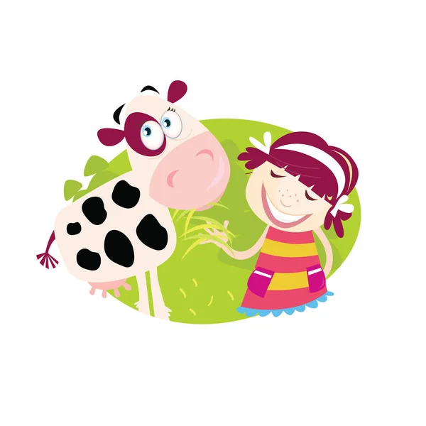 Vektorová Ilustrace Roztomilé Kreslené Krávy Trávě Květinách — Stockový vektor