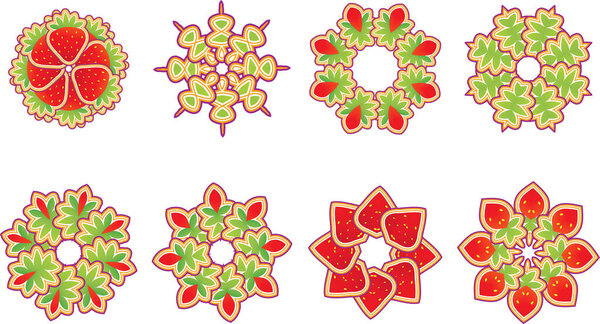 set of red floral elements