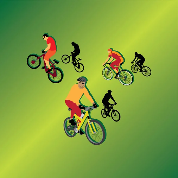 Vector Silhouette Cyclists — Stock Vector