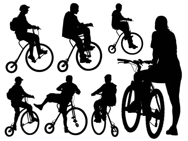 Silhouettes People Bicycles Set — Stock Vector