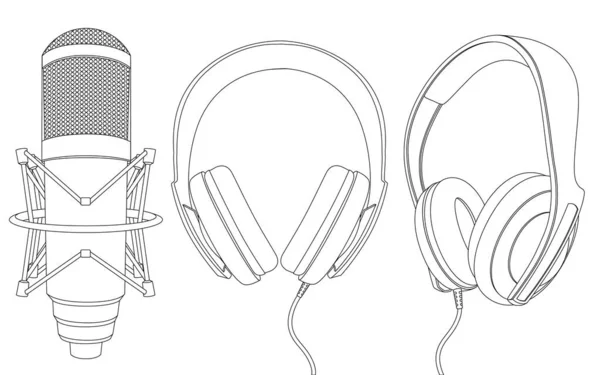 Set Different Headphones Outline Vector — Stock Vector