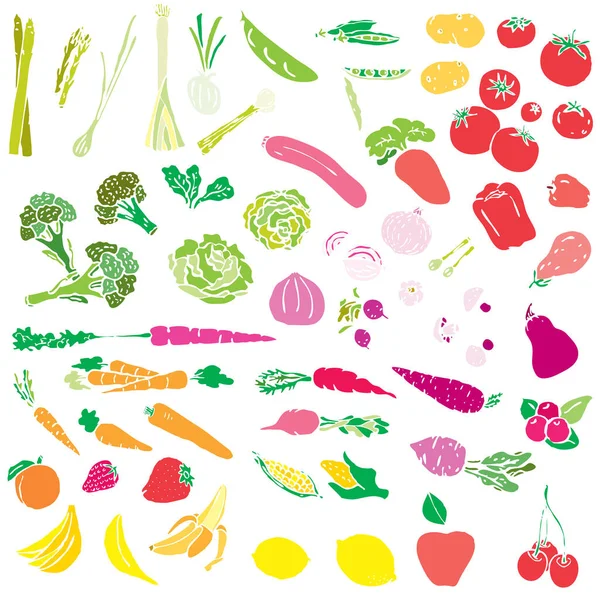 Векторный Набор Овощей Овощи Ручной Работы Органические Продукты — стоковый вектор
