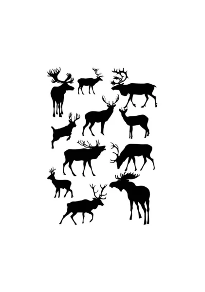 Set Deer Silhouettes Vector Illustration White Background — Stock Vector