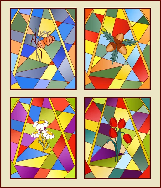 Stained Glass Window Four Seasons — Stock Vector
