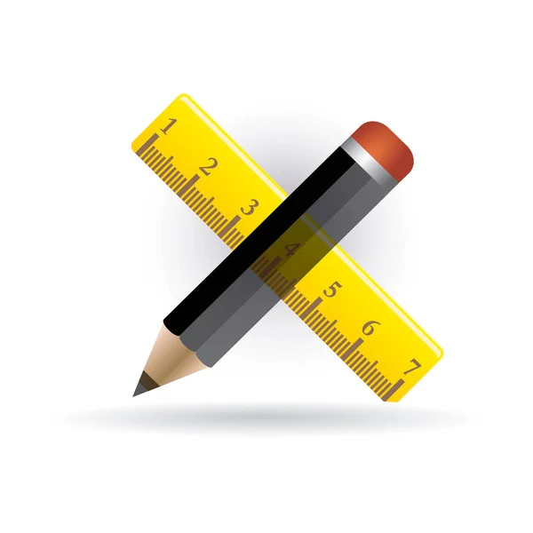 Crayon Avec Icône Règle Illustration Plate Illustration Vectorielle — Image vectorielle