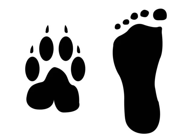 Dog Man Footprints Silhouette Modern Vector Illustration — Stock Vector