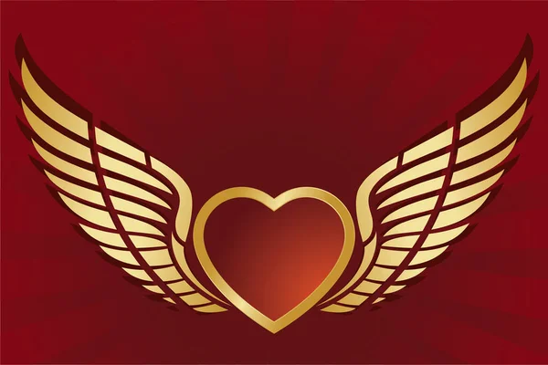 Heart Wings Golden Background — Stock Vector