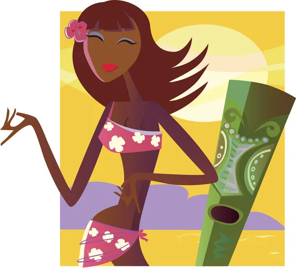 Hula Girl Exotic Hawaii Girl Vector Illustration Dancing Woman — Stock Vector