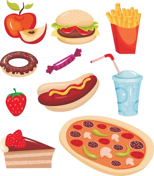 Zestaw Żywności Fast Food Ilustracja Wektor — Wektor stockowy
