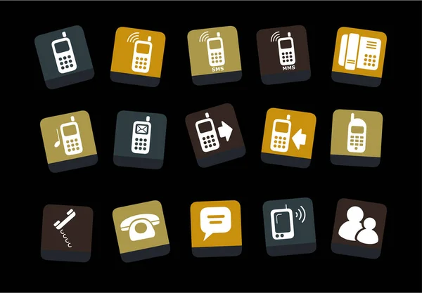 Набор Значков Связи Мобильными Телефонами Изолирован Черном Фоне — стоковый вектор