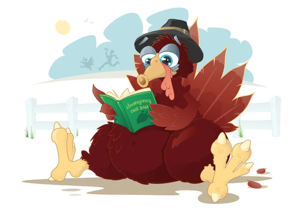 Cartoon Character Turkey Book — Stock Vector