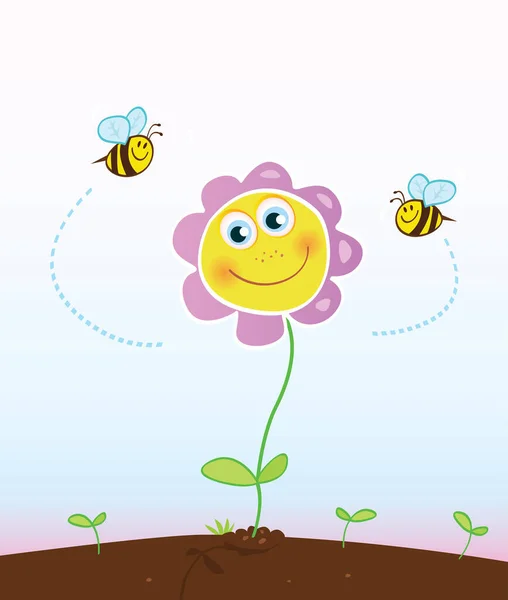 可爱的蜜蜂在花园飞翔 — 图库矢量图片