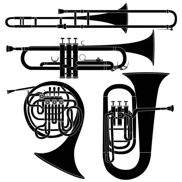Trompeta Instrumentos Musicales Blanco Negro Vector Ilustración — Archivo Imágenes Vectoriales