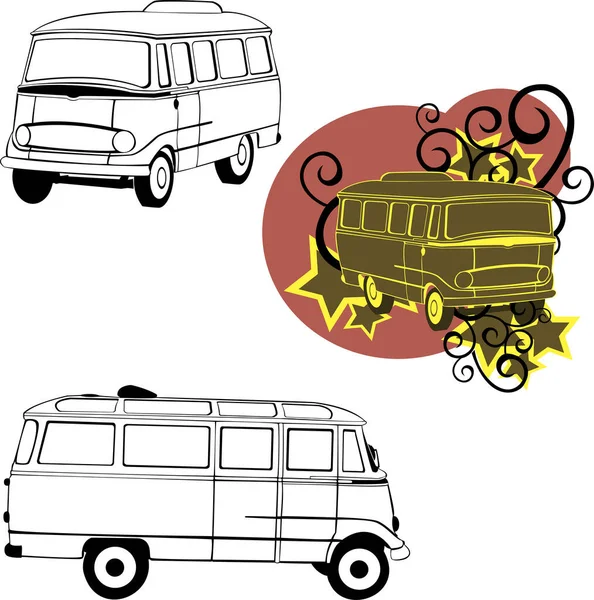 Набор Винтажных Автобусов Вектор — стоковый вектор