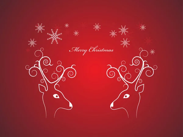 God Jul Med Två Rådjur Röd Bakgrund — Stock vektor
