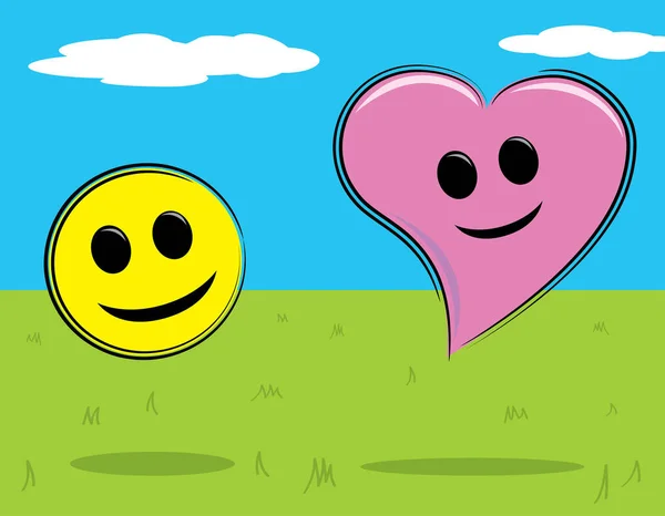 Mutlu Güler Yüzlü Balonlu Bir Çift — Stok Vektör