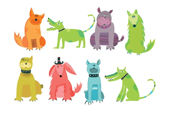 Colección Animales Dibujos Animados Juego Animales Perros — Vector de stock