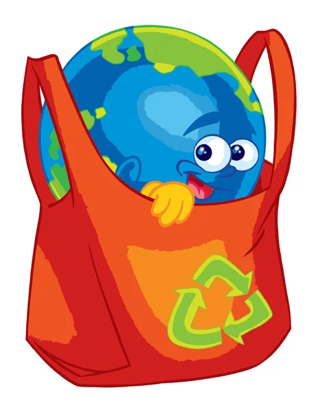 Planeta Tierra Dibujos Animados Bolsa Reciclaje — Vector de stock