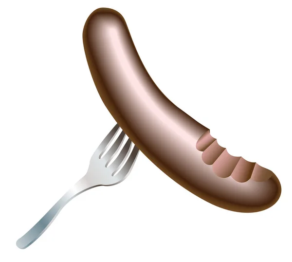 Illustration Grilled Sausage Fork — Stock Vector