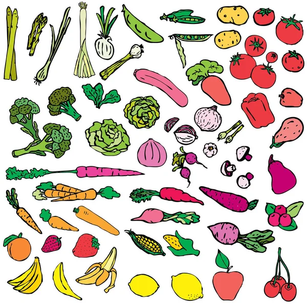 蔬菜和水果的一组病媒图解 — 图库矢量图片
