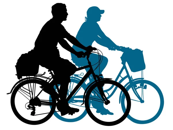 Silhouette Vectorielle Deux Hommes Sur Vélos — Image vectorielle